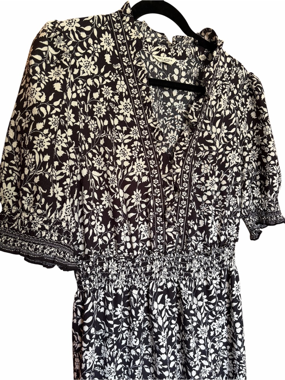 Max Studio Cottagecore Black & White Floral Tiered Maxi Dress - Picture 3 of 7